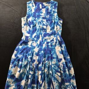 Calvin Klein Blue and White Patterned Skater Dress Medium